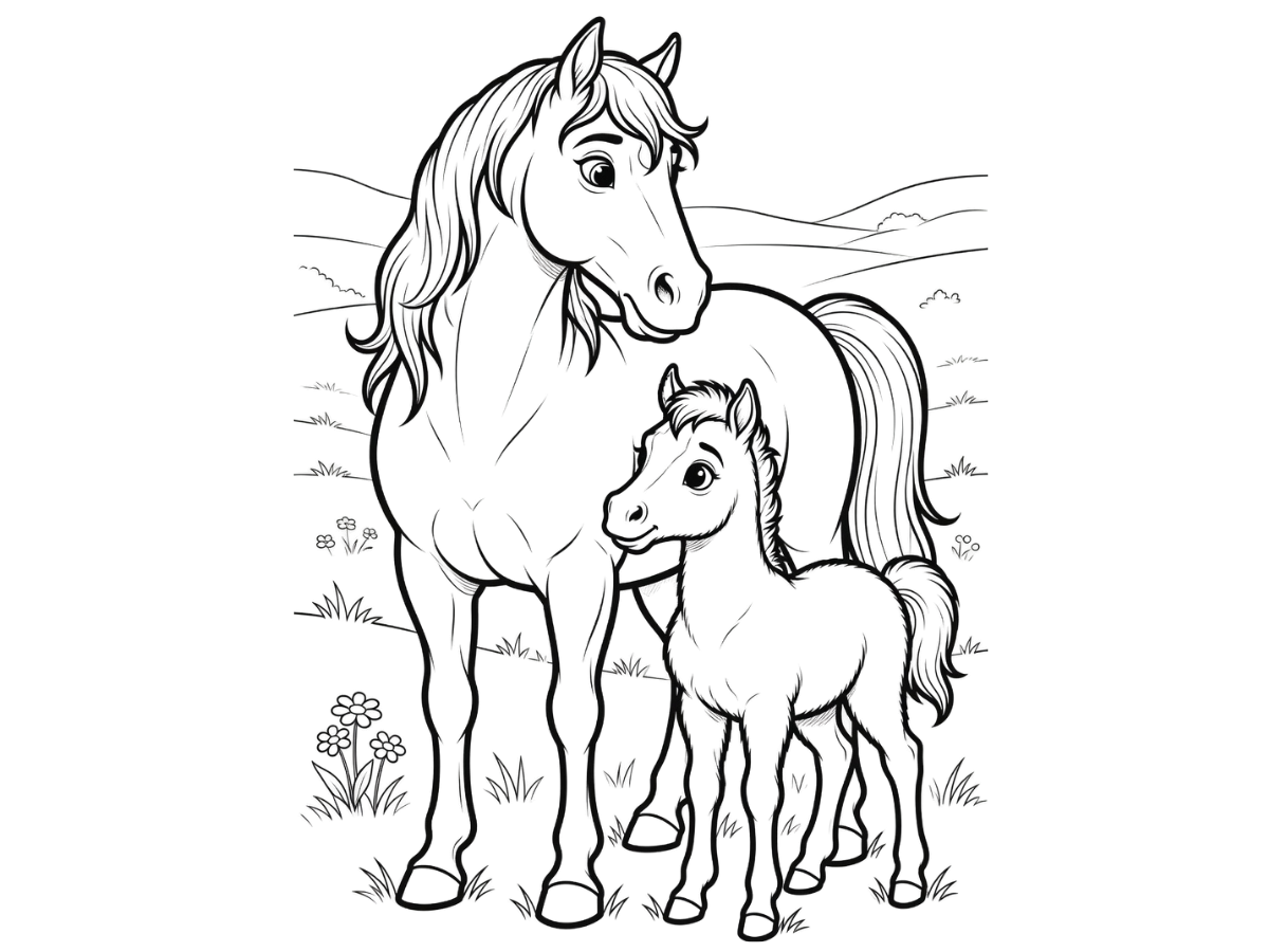 Cavalo e seu Filhote para Colorir e Imprimir Grátis