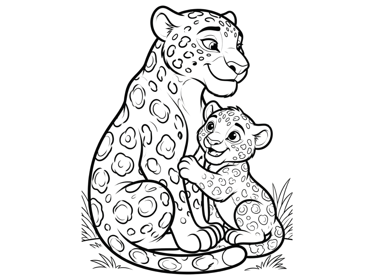 Onça-Pintada e seu Filhote para Colorir e Imprimir Grátis